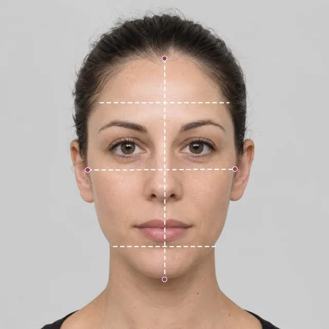 Example result: an oval face with its length, forehead, cheekbone and jaw measured
